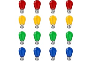 PJPSAA 16 Pcs Christmas Colored LED String Light Bulbs Plastic Waterproof S14 Replacement Bulbs E26 Base 1 Watt LED Bulb for 