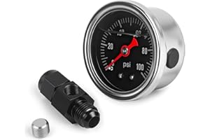 CNRAQR Universal 0-100psi Fuel Pressure Gauge 1/8" NPT Oil Press Gauge with 6AN Male Flare to -6 Female Swivel Fuel Pressure Take Off Fitting Adapter