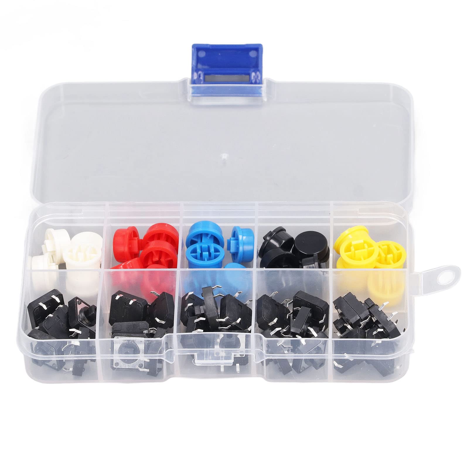 25Pcs Push Button Switch, 4 Pin Momentary SMD PCB Micro Switch with Cap Round Cap Assortment Kit DIY Project
