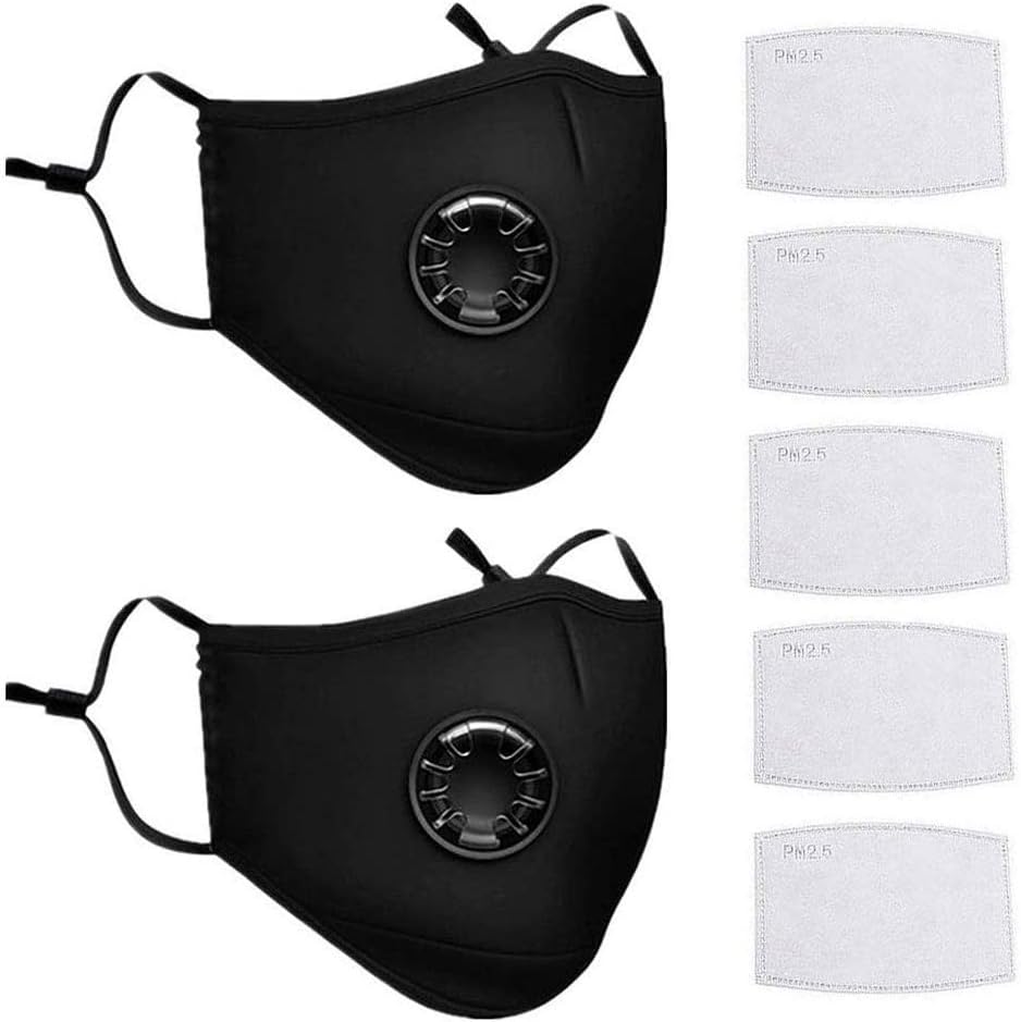ERLINGO Anti Dust Mask, 2 Pack Washable and Reusable Breathing Mask, Breathing Mask with 20 Filter Cotton Sheet,Protective Mask with Valve,Dust Mask Face Protection