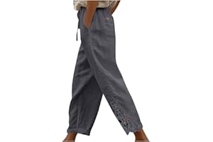Capri Pants for Women 2026 Summer Beach Side Lace Embroidery Splicing Capris Cotton Linen High Waist Boho Pant