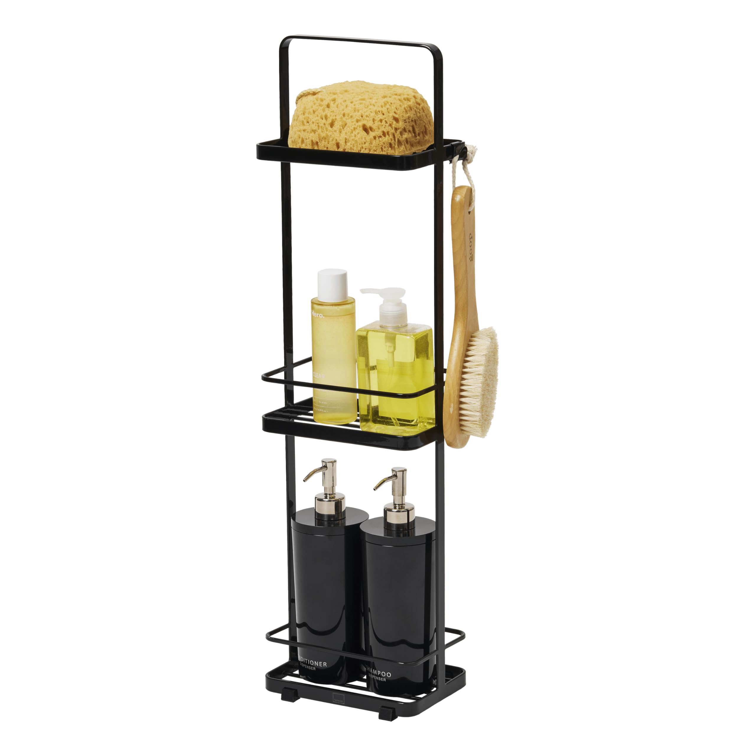 Yamazaki 6635 TOWER 3-Tiered Bath Rack Slim, black, Steel, Minimalist, 18 x 12 x 67 cm