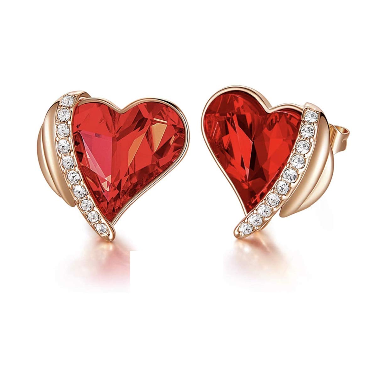 Rose Gold finish heart cut ruby, emerald and multicolour created diamond earrings (Red Ruby)