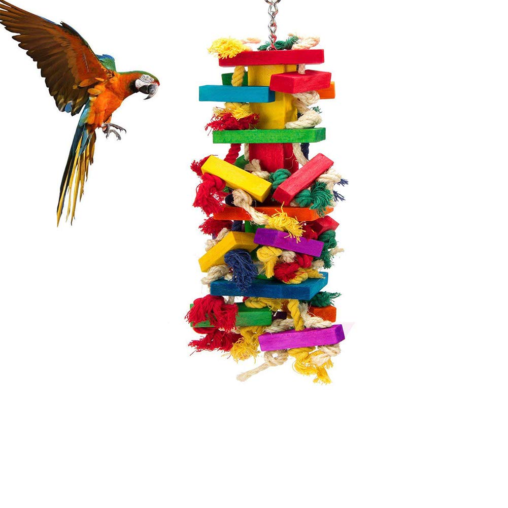 Bird Chewing Toy, Parrot Bird Cage Bite Toys Wooden Block Bird Parrot Toys for Small Medium Parrots and Birds Like African Grey and Cockatoos,37cm X 10cm