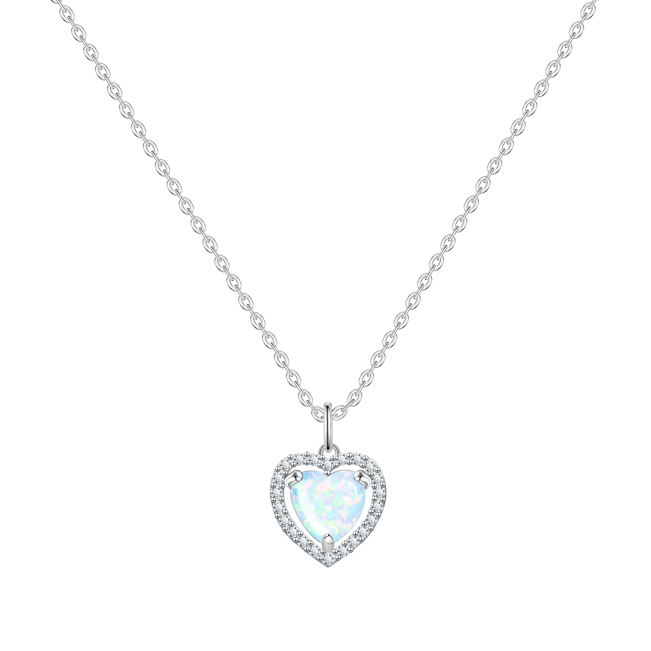KristLand Moonlight Forever Love 925 Silver Necklace Decorated Heart White Opal Pendant Necklace for Women Girlfriend Wife Daughter Gift Box
