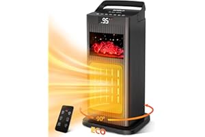 KNKA Space Heater with Thermostat, Electric Space Heaters for Indoor Use, 90° Oscillation, 4 Mode, 12H Timer, 1500W Fast Heating Ceramic Heater for Bedroom, Home, Office - ETL Certified, 13.78"