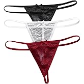 SHENHE Women's 3 Pack Lace G String Thongs Low Rise T Back Sexy Panty Bow Tanga Underwear