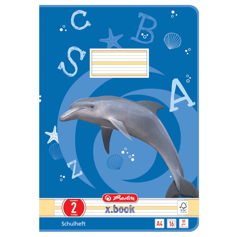 Herlitz notepads A4 squared, 16 sheets, line style, FSC mixed wood, pack of 10 with motif Ruling 02, various colors