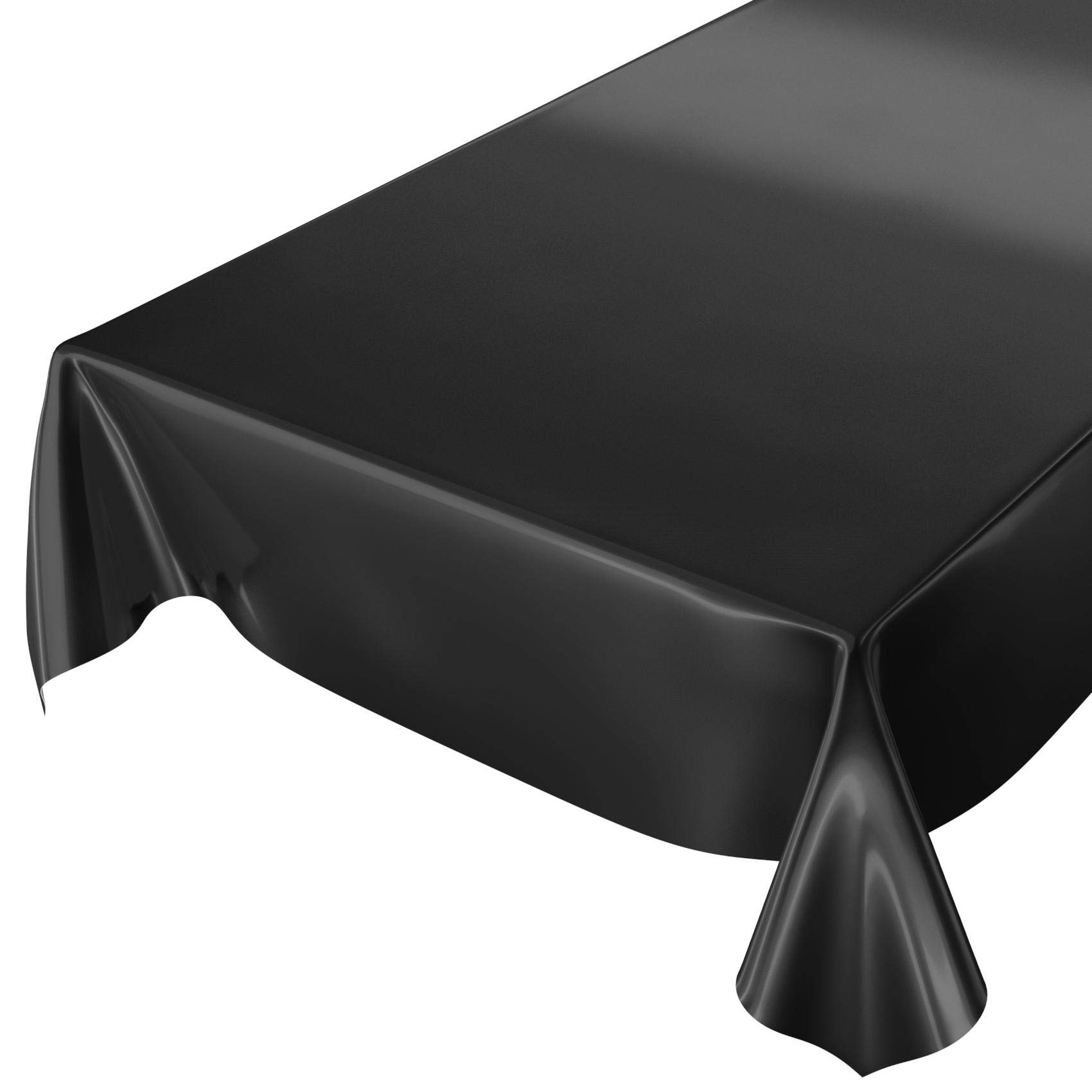 Anro Washable Tablecloth, Shiny Oilcloth, Monochrome, Wax Cloth, Black , Schnittkante 240 x 140cm