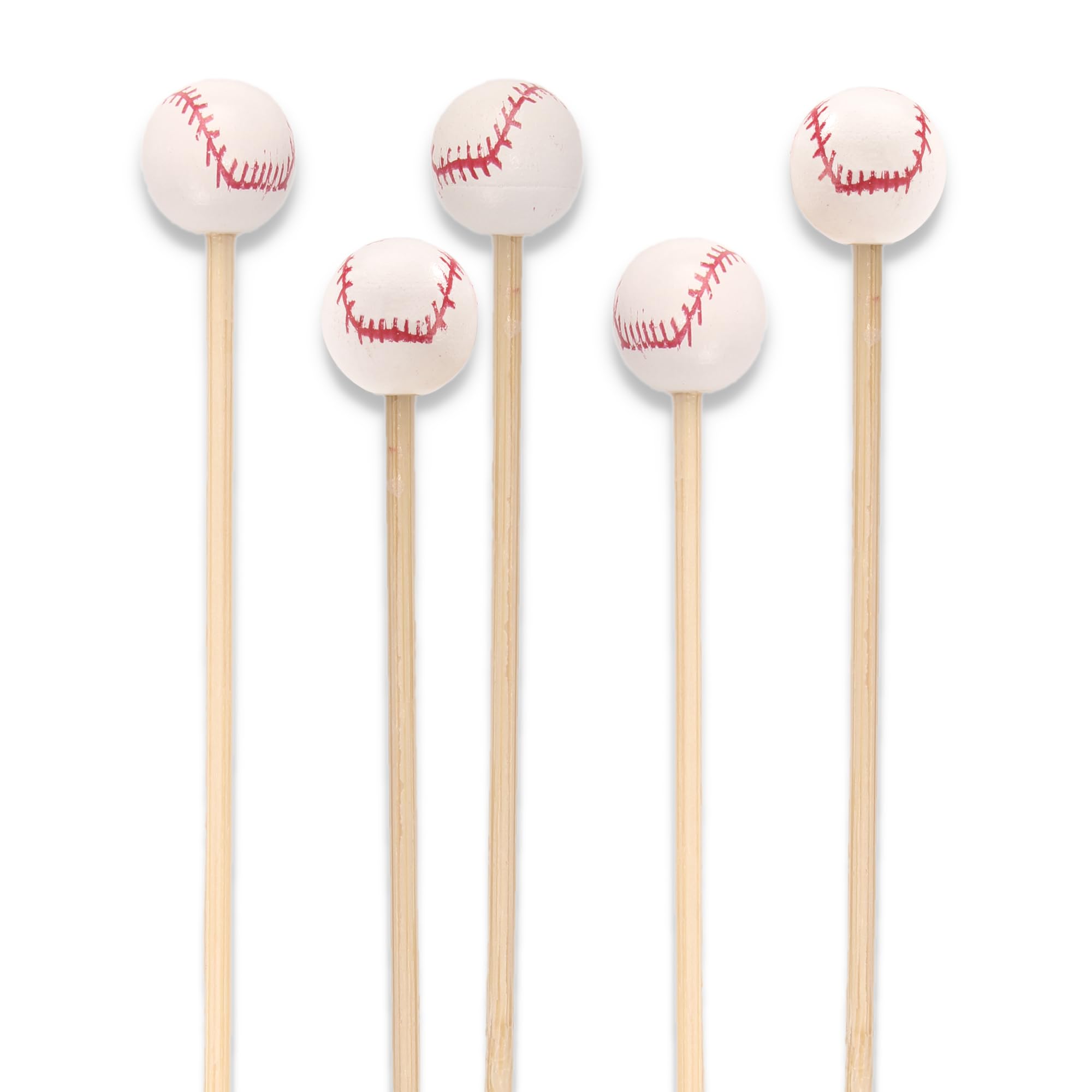 BambooMN 3.9" (10cm) Decorative Sports Ball End Bamboo Cocktail Fruit Sandwich Picks Skewers for Catered Events, Holiday's, Restaurants or Buffets Party Supplies, Baseball, 300 pcs