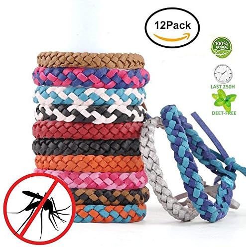 Mosquito Repellent Bracelet 12pcs, Leather Insert Repellent Wrist Bands Deet Free No Spray,Against Mosquitoes Insects,for Kids, Babies, Adults