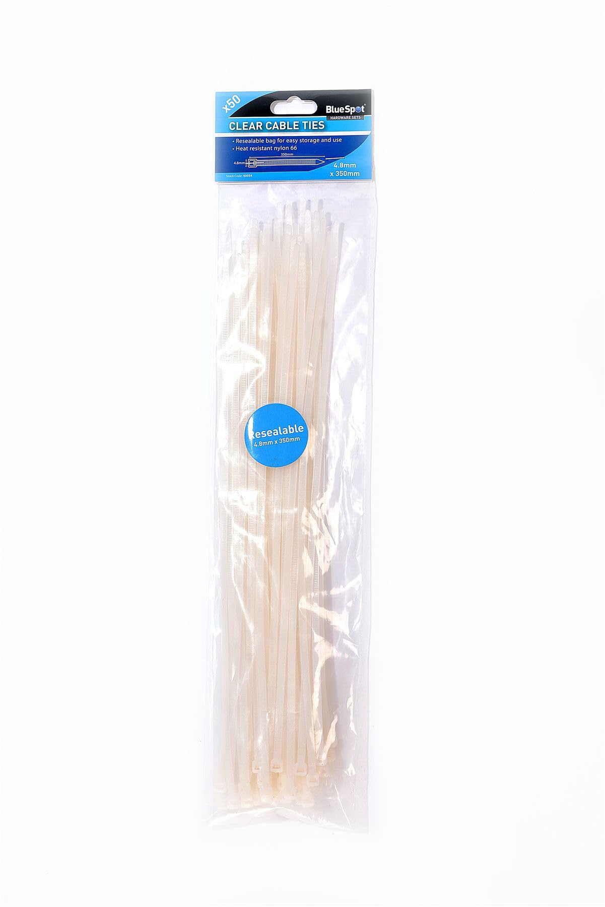 Blue Spot 40054 4.8 x 350 mm Cable Tie Set - Clear (50-Piece)