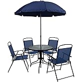 Flash Furniture Nantucket 6-Piece Patio Dining Set with Glass Table, 4 Folding Chairs, and Umbrella, Outdoor Patio Table, Cha