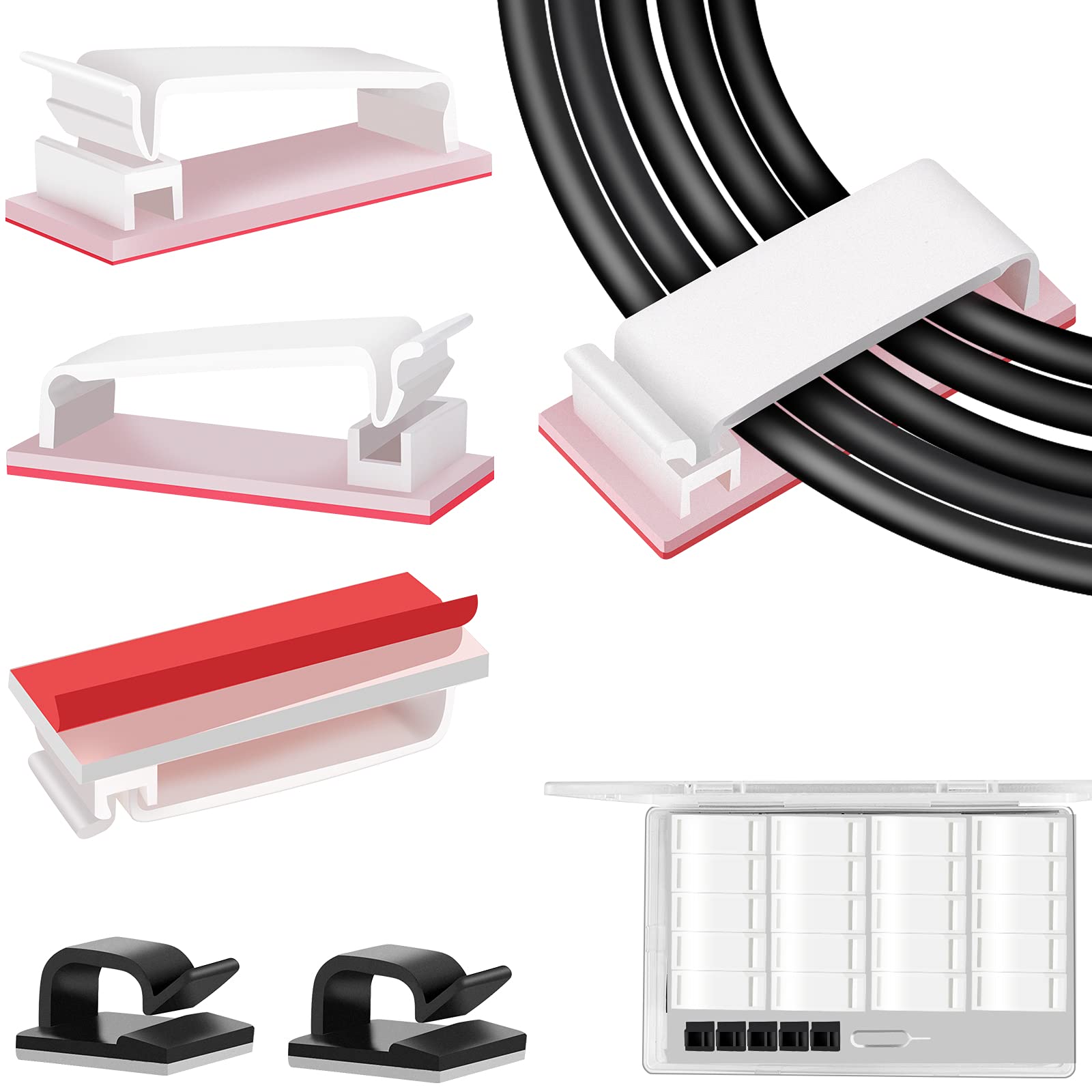 Under Desk Cable Management Clips, Wire Organizer Clips for PC Network Cable Mamagement, Large Adhesive Cable Clips Wire Holders (Computer, TV, Ethernet, Electric Wires), White, 20 PCS