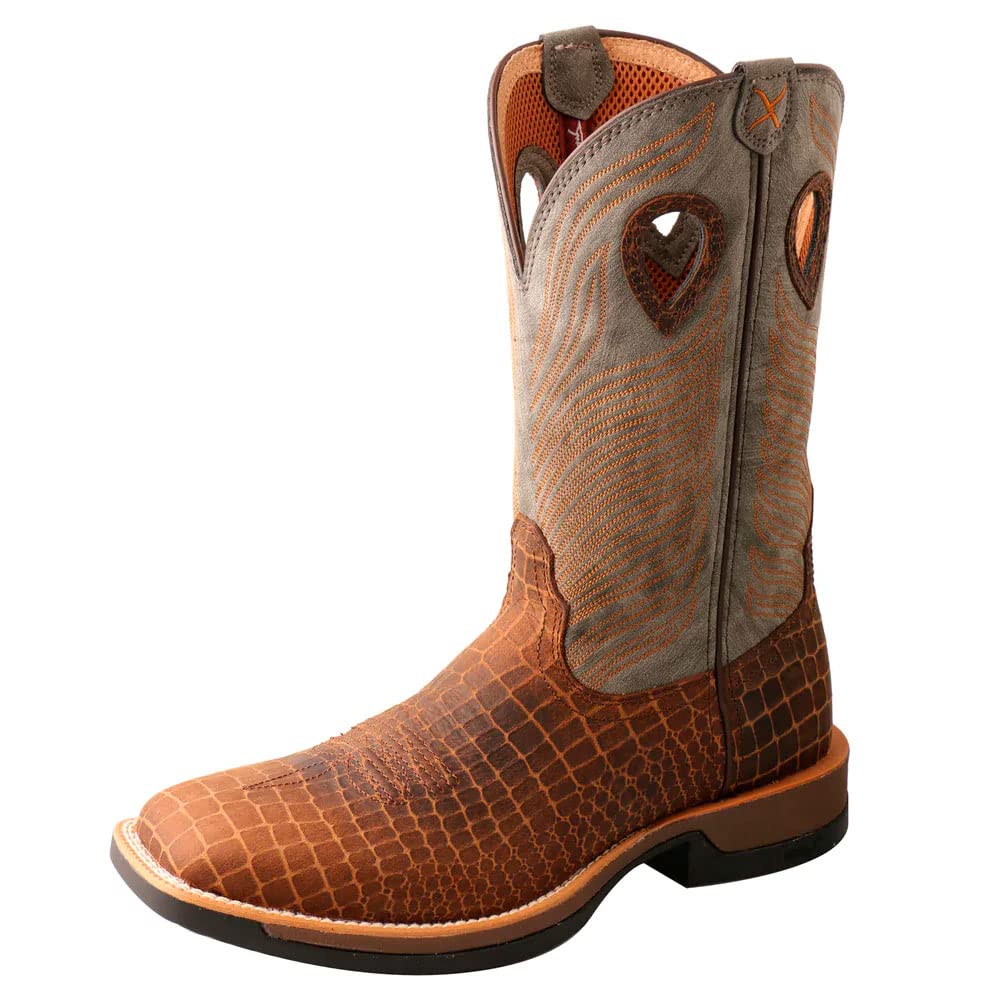 Twisted X Men's 12" Nano Composite Toe Western Work Boot, Square Toe with CellStretch, Brown & Grey, 7 EE Image