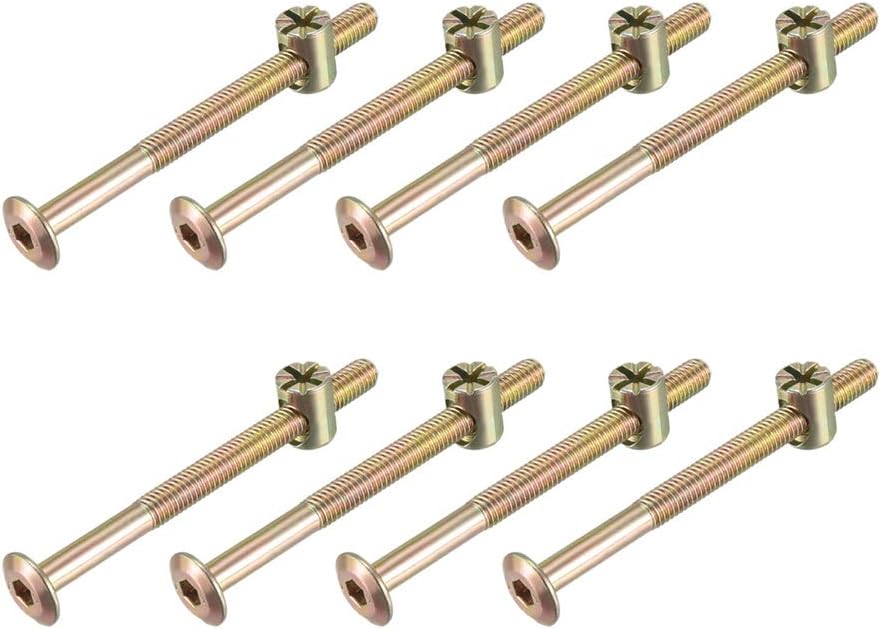 sourcing map M6x75mm Furniture Bolt Nut Set Hex Socket Screw 52mm Thread Length with Barrel Nuts for Beds Headboards Chairs 8 Sets