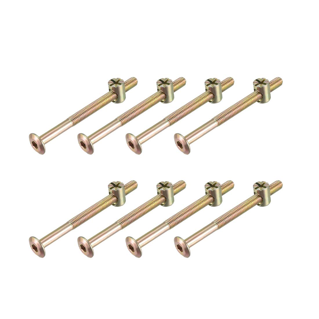 sourcing map M6x75mm Furniture Bolt Nut Set Hex Socket Screw 52mm Thread Length with Barrel Nuts for Beds Headboards Chairs 8 Sets