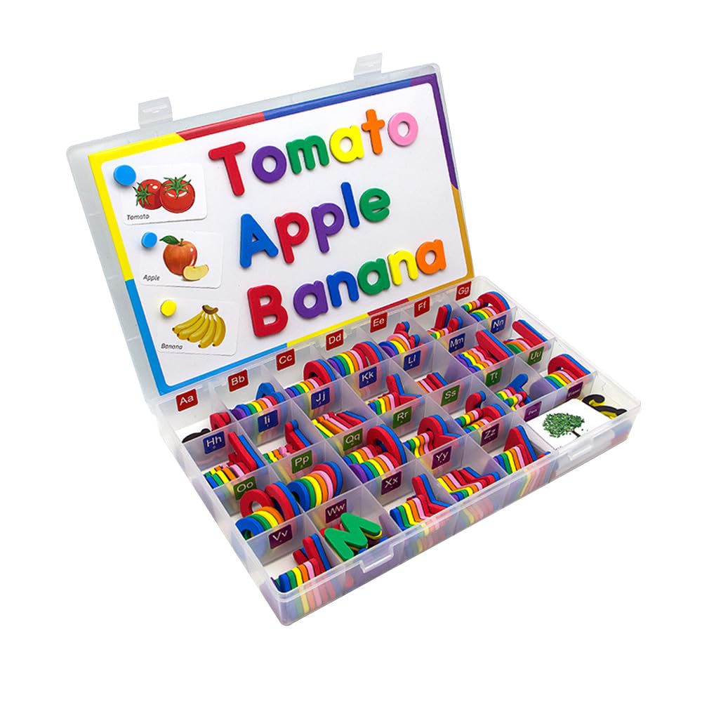 Tiardey Colorful Magnetic Letters with Board for Toddlers 234 PCS Capital Letters and Small Letters Foam Alphabet Letters with Board and Early Learning Cards Educational Plaything for Toddlers