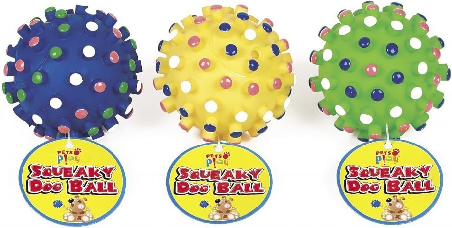 Pets Play 9cm squeaky dog ball dispatched from gt-products available in red or blue, Mix Random