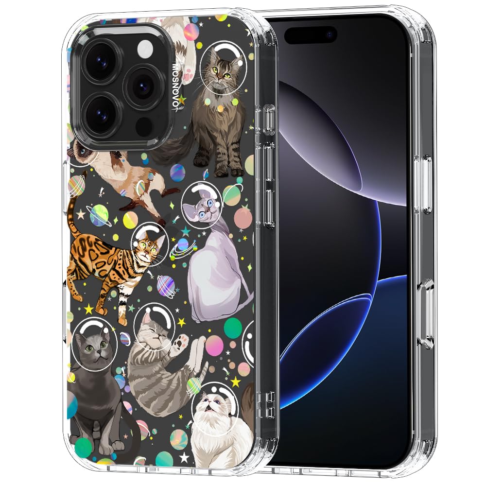 MOSNOVO Case for iPhone 16 Pro Max, [Buffertech 6.6ft Military-Grade Drop Protection] [Anti Peel Off Tech] Clear TPU Bumper Phone Case Cover Design - Space Cat