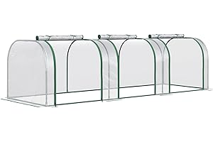 Outsunny 10' x 3' x 2.5' Mini Greenhouse, Portable Tunnel Green House with Roll-Up Zippered Doors, UV Waterproof Cover, Steel Frame, Clear