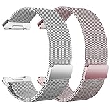 Fitbit Ionic Bands, hooroor Fully Magnetic Closure Clasp Mesh Loop Milanese Stainless Steel Ionic Band for Fitbit Ionic Smartwatch (2-Pack Silver+Rose Pink, Small: 5.5