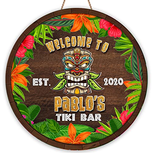 Tiki Bar Farmhouse Style Round Wood Sign, Wall Decor at Amazon