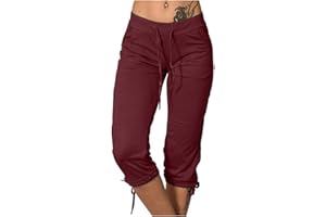 MaMiDay Capris for Women Loose Fit Drawsting High Waisted Sweatpants Lightweight Capri Pants Tie Leg Joggers with Pockets