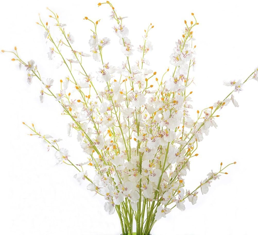 Sunrisee 10 Pcs Artificial Orchid Flowers Silk Fake Dancing Lady Orchids Flowers with Long Stems for Tall Vase Table Wedding Home Office Party Festival Decor, 37.4''