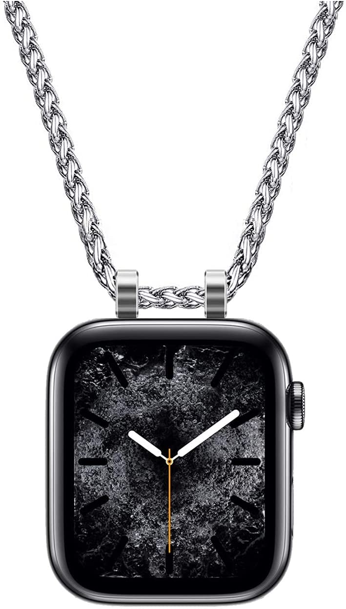 HiPai Necklace Adapter Pendant Compatible with Apple Watch, Infinity & Double Loop Connector Comes with 32inch Stainless Rollo Wheat Chain 3mm for iWatch Series 9/8/7/6/5/4/3/SE