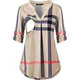 Quinee Nursing Tops for Breastfeeding Maternity 3/4 Rolled Sleeve Breastfeeding Shirts for Women