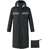 Ubon Mens Long Rain Coat Waterproof with Hood, Lightweight Rain Jacket Spring Windbreaker for Travel and Hiking