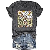 Women Boho Wildflowers Cottagecore Shirt Vintage Butterfly Floral Botanical Graphic Tees Garden Lover Tops