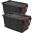 Storage Bins 40 Gallon Heavy-Duty Plastic Storage Bins, 2 Pack Container Totes with Durable Lid and Secure Latching Buckles, Stackable, Tough Storage Containers for Garage and Metal Rack Organizing
