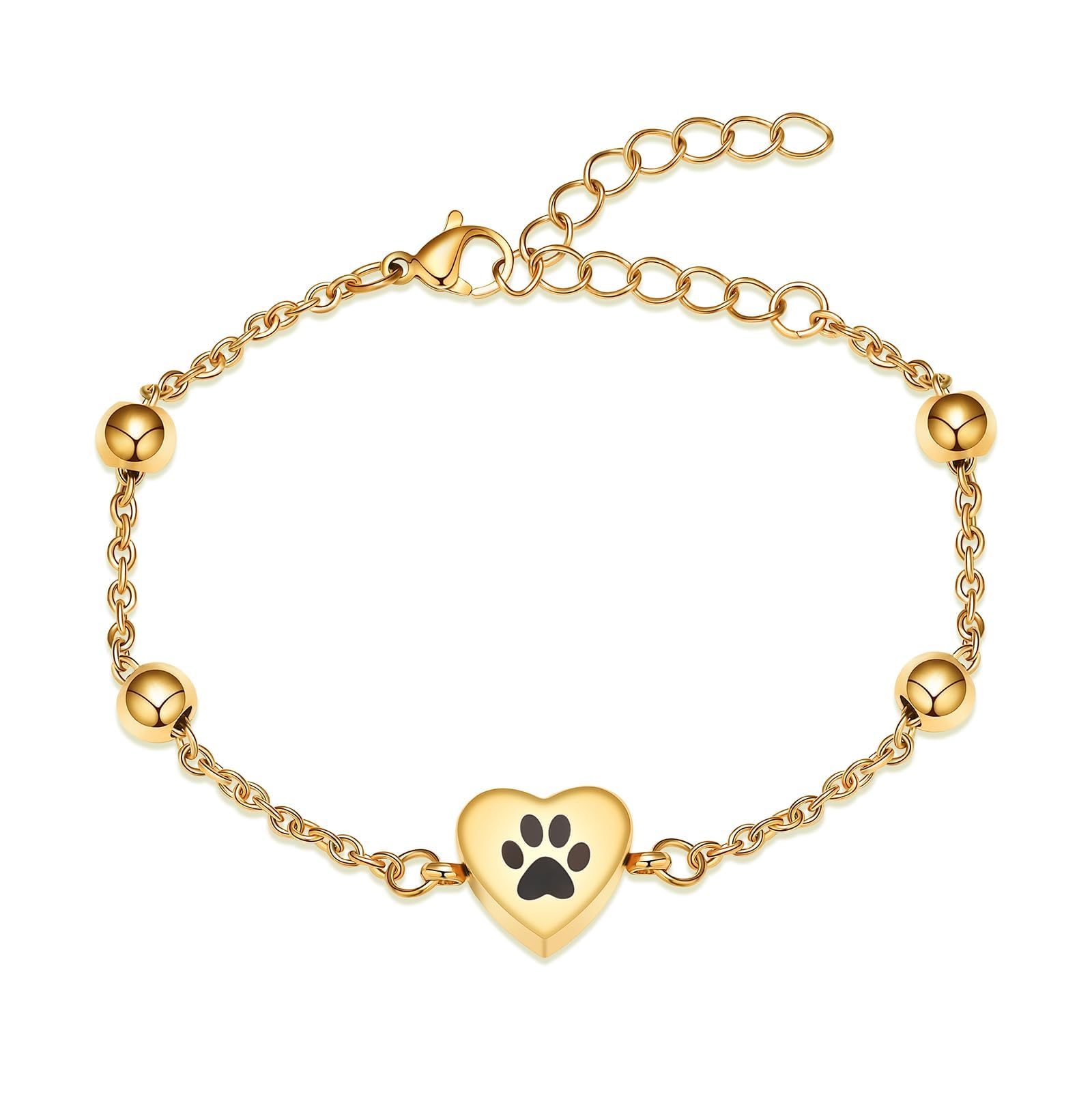 QGJNSGC Pet Paw Urn Bracelet for Ashes Adjustable Heart Cremation Bracelet for Pets Ashes Stainless Steel Dog Cat Cremation Jewelry Memorial Keepsake Bangle