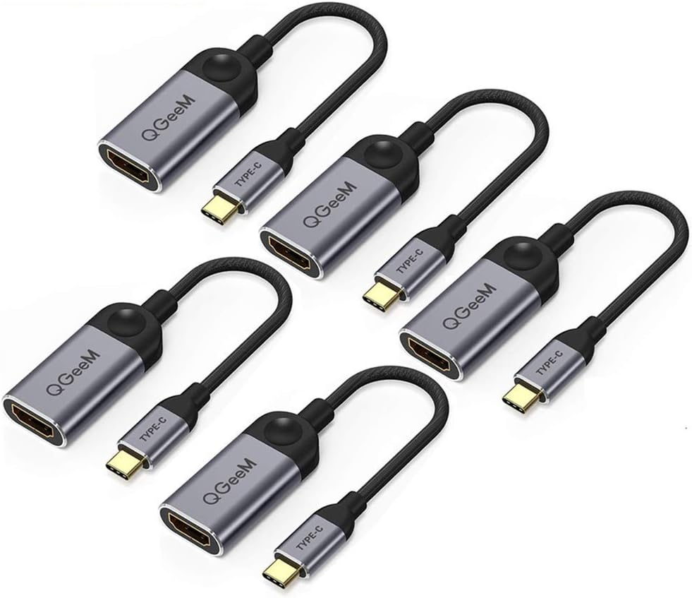 QGeeM USB C to HDMI Adapter 4K Cable,USB Type-C to HDMI Adapter [Thunderbolt 3 Compatible] Compatible with MacBook Pro 2018/2017,Samsung Galaxy S9/S8,Surface Book 2,Dell XPS 13/15,Pixelbook 【5 Pack】