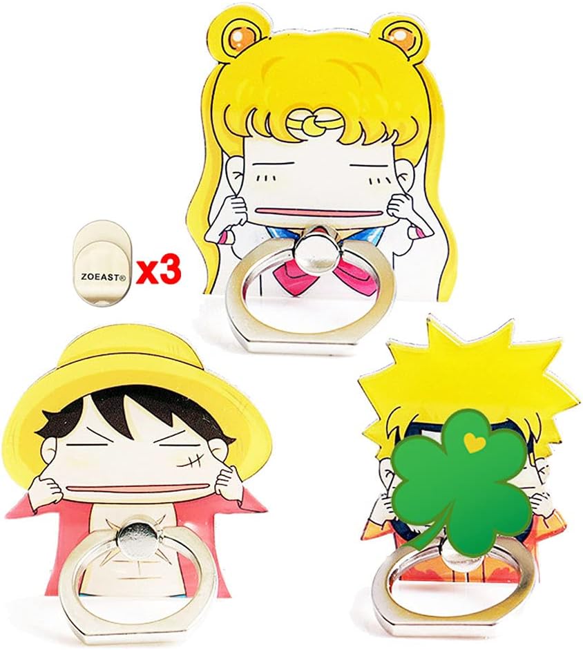 ZOEAST(TM) 3pcs Phone Ring Make Face Pirate Ninja Moon Hero Universal 360° Adjustable Holder Car Desk Hook Stand Stent Mount Kickstand Compatible with iPhone 12 11 X Plus iPad (3pcs Yellow Fighters)