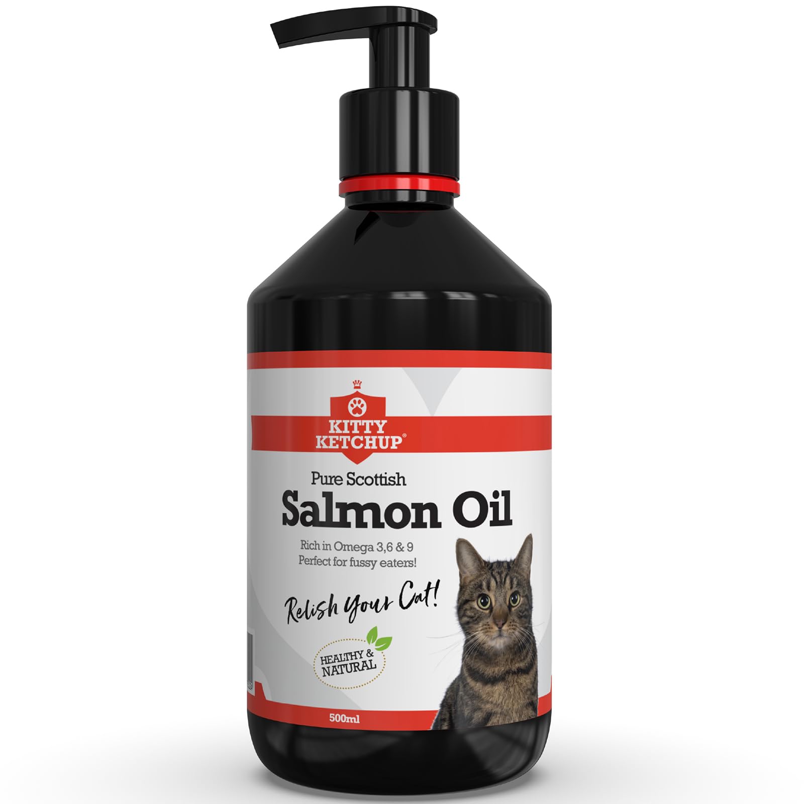 Pure Scottish Salmon Oil for Cats - 500ml | 100% Pure Natural Omega 3, 6 & 9 Fish Oil for Cats | Salmon Oil Cats - Cat Supplement - Omega 3 for Cats - Cat Fish Oil - Cat Salmon Oil | Kitty Ketchup
