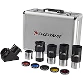 Celestron Eyepiece, Barlow &amp; Filter Telescope Accessory Kit &ndash; 2" Barrel | 11 Essential Telescope Accessories, 3 E-lux Eyepieces, 2x Barlow, 5 Colored &amp; Moon Filters, 2" Diagonal, Premium Metal Case