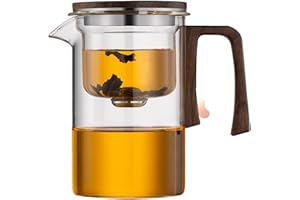 Enchantipot Magic Tea Pot, Water Separation Glass Teapot with Wooden Handle, Magic Glass Teapot with Infuser, Press Control G