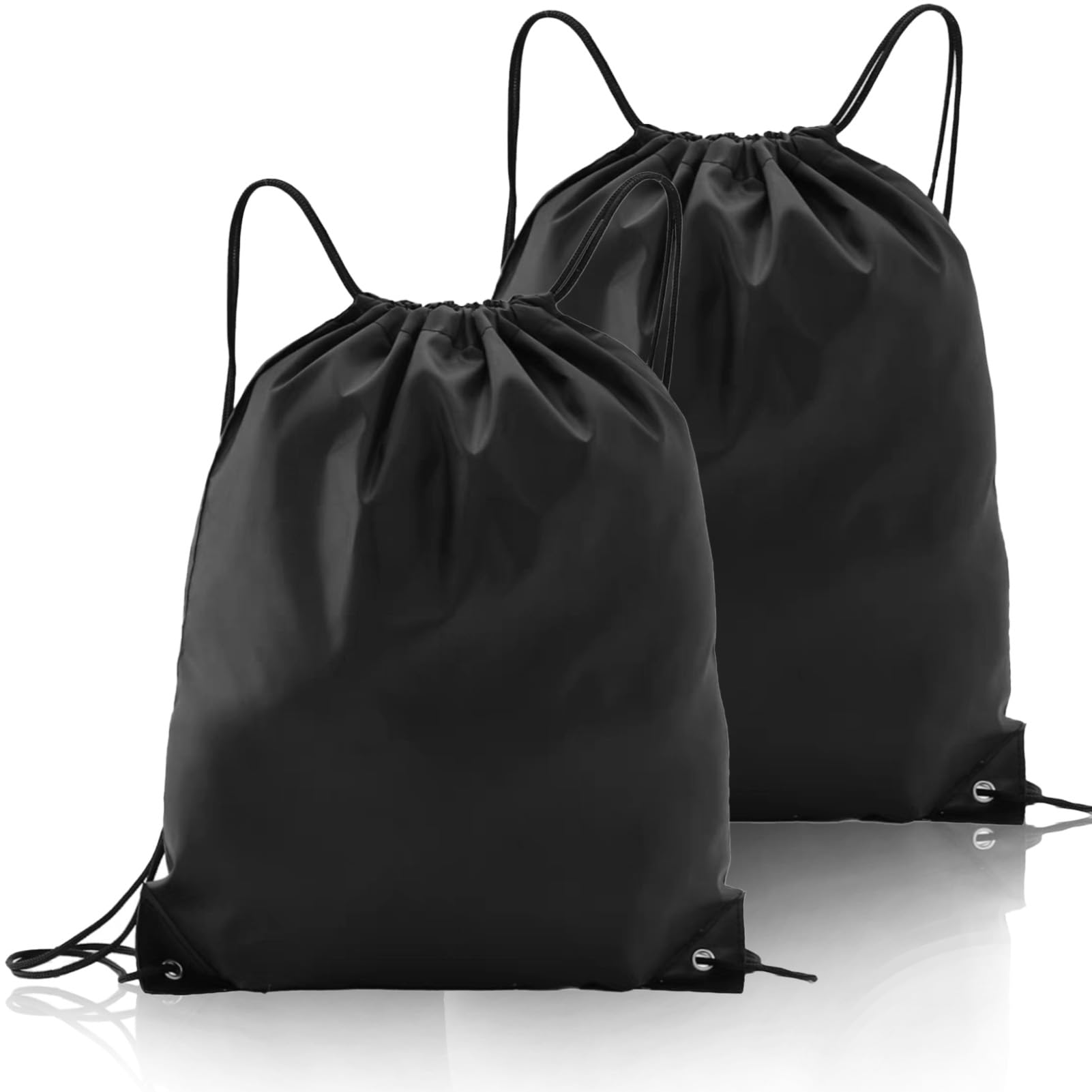Fascetta 2PCS Black Pe Drawstring Bags Draw String Kit Bag Gym Trainer Backpack Mens Womens Unisex Travel Beach Holidays Sack Sports Yoga Swimming Bags for Adults School Boys Girls Children