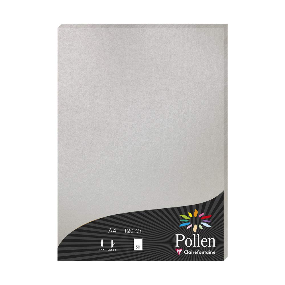 Clairefontaine 4199C Silver Iridescent Paper Wallet of 50 Sheets A4 (21x29,7cm) 120gsm Invitation Paper Events and Correspondence Pollen Range Premium Smooth