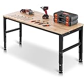 VEVOR Adjustable Workbench, 2000 lbs Capacity, 61 x 20-inch Heavy Duty Work Bench with 27.1-36 Inches Height Adjustment, Garage Workbench with Power Outlets, Suitable for Office, Garage, Workshop