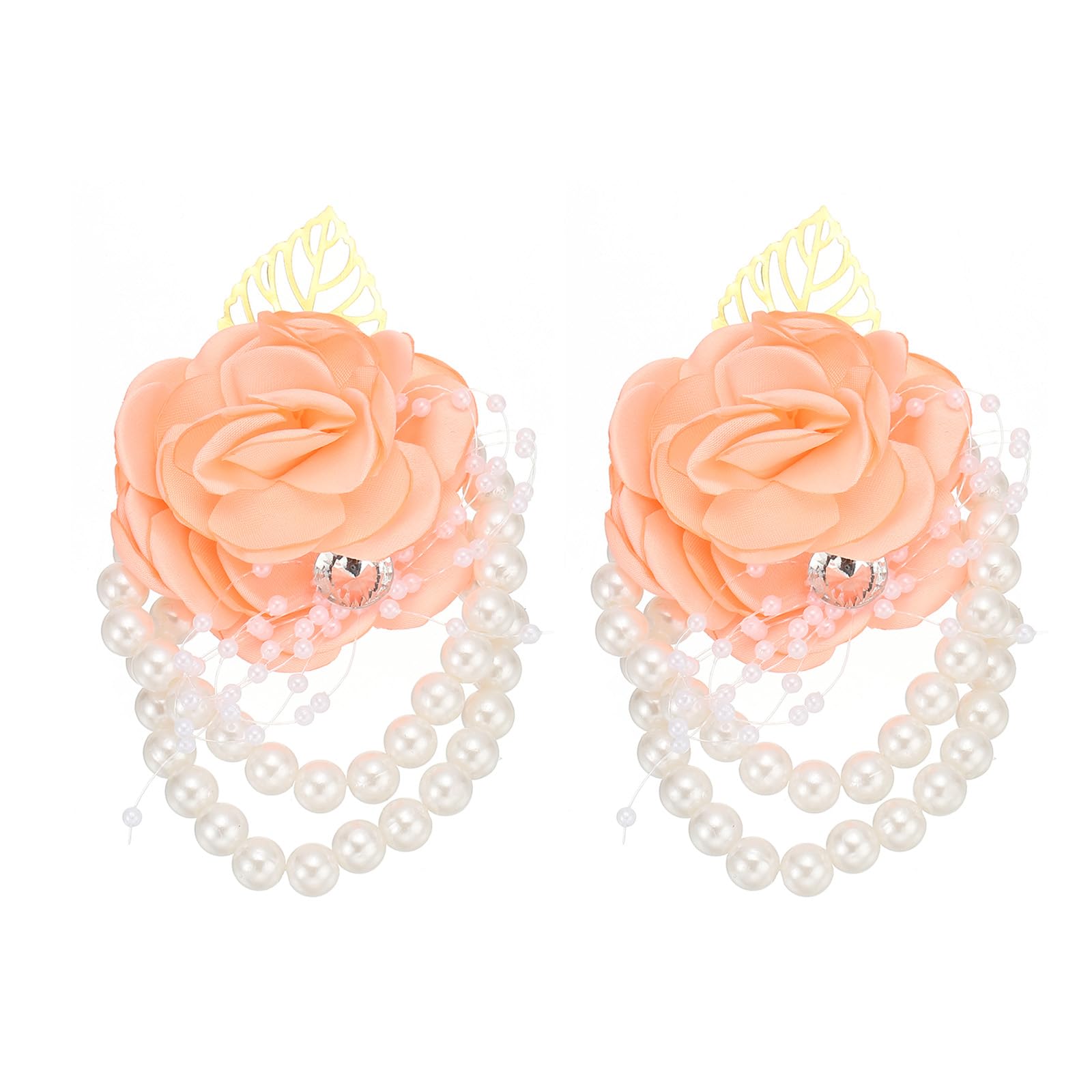 PATIKIL Rose Bridesmaid Wrist Flower, 2 Pack Artificial Rose Flower Wrist Corsage Bride Wrist Corsage for Wedding Party Ceremony, Orange