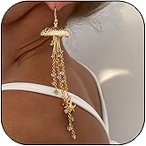 Gold Starfish Dangle Earrings for Women Chunky Gold Starfish Jellyfish Earrings Dainty Beaded Green Pink Crystal Long Tassel Earrings Summer Beach Jewelry Gift