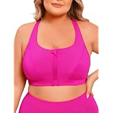 Aderea Womens Plus Size Bikini Tops Sports Bra Swim Top Push Up Swim Bra Supportive Swimsuit Tops Hot Pink Bathing Suit Top for Large Bust