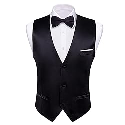 Barry.Wang Mens Black Formal Suit Vest V-neck Slim