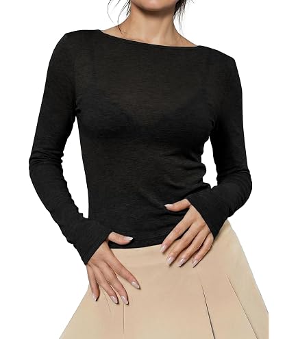 Imily Bela Womens Boat Neck Shirts Long Sleeve Lightweight Knit