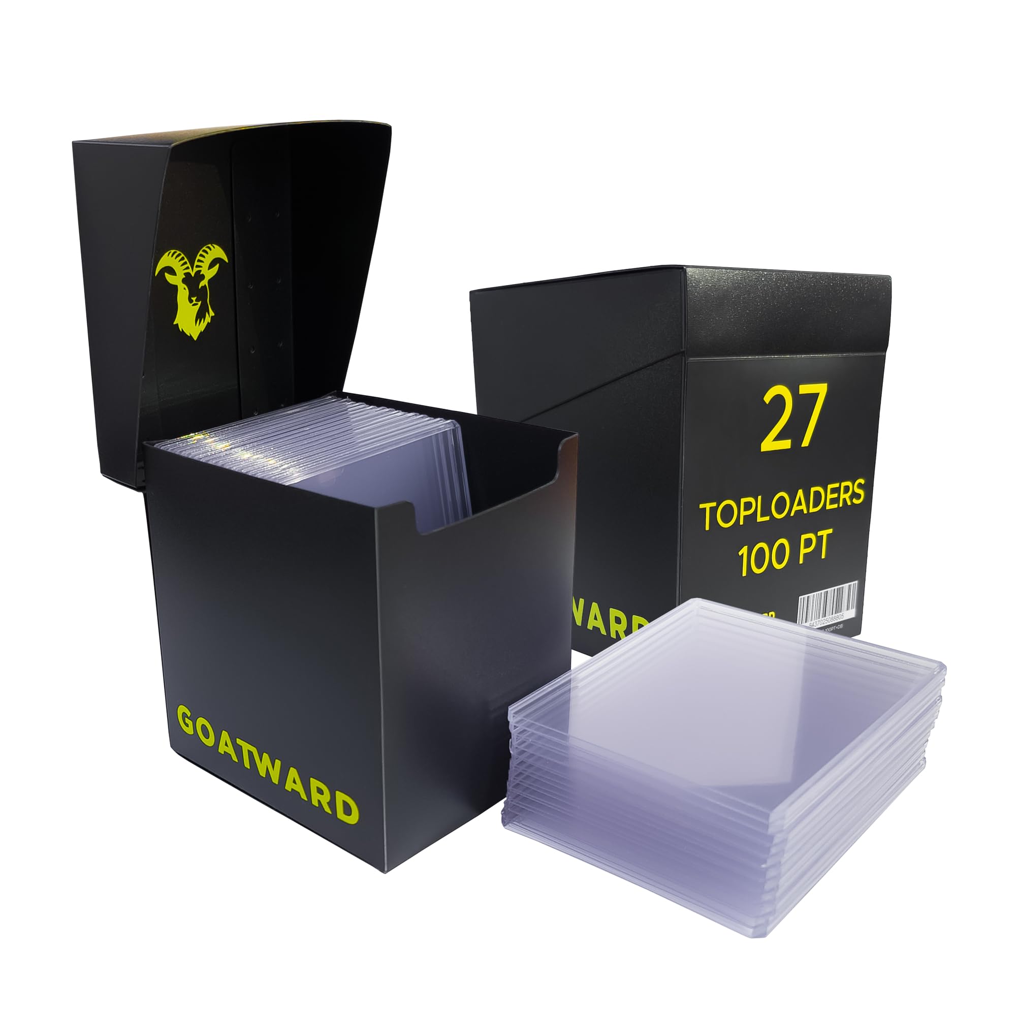 Toploaders 100PT + Deck Box Black - Pack 27 Toplaoders for Trading Cards with Heirloom Patches or Football or Basketball Signature - Protect and Store Your Sports Cards with Goatward โ image 1