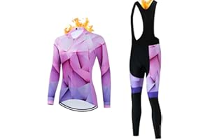MOXILYN Women Cycling Jersey Set Winter Long Sleeve Warm Fleece Bike Clothing Bicycle Bibs Pants with 4D Padded Cycling Kit